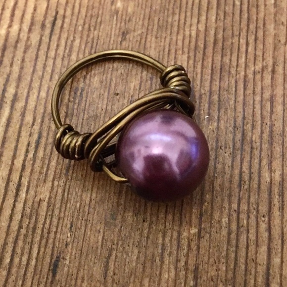Wire Wrap Ladies Ring, Handmade Ladies Ring, Faux Pearl - Picture 1 of 6